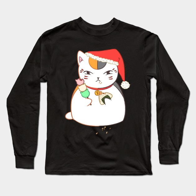 Nyanko Sensei eating (Natsume Yuujinchou)- Christmas ver. Long Sleeve T-Shirt by alice_msaf